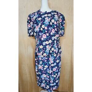 Periwinkle Vintage 80s/90s Navy Blue Floral Skirt Set‎ Made In U.S.A. Size 12